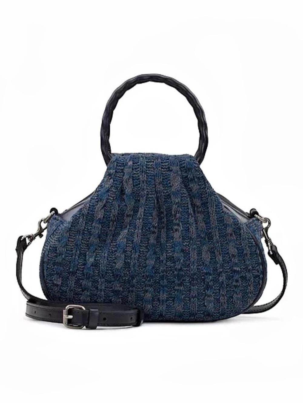 Patricia Nash Milburn Cable Knit Crossbody Satchel Shoulder Bag Blue & Black